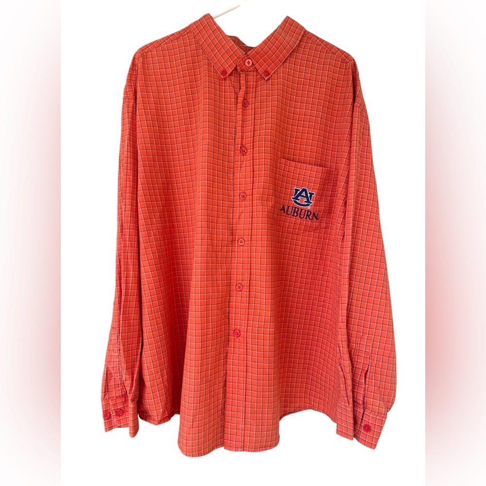 Auburn University Men's size XXL Orange Checkered button Logo Shirt Big & Tall